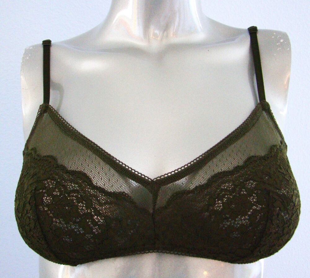 Victoria's Secret Army Green Crochet Lace Unlined Bralette Bra Small S